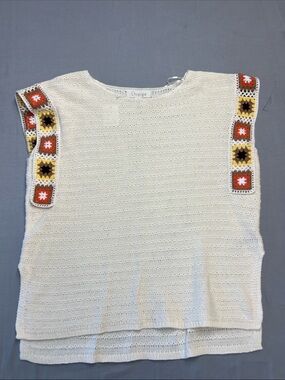 Greige Cream Crochet-Trim Sleeveless Knit Tank
